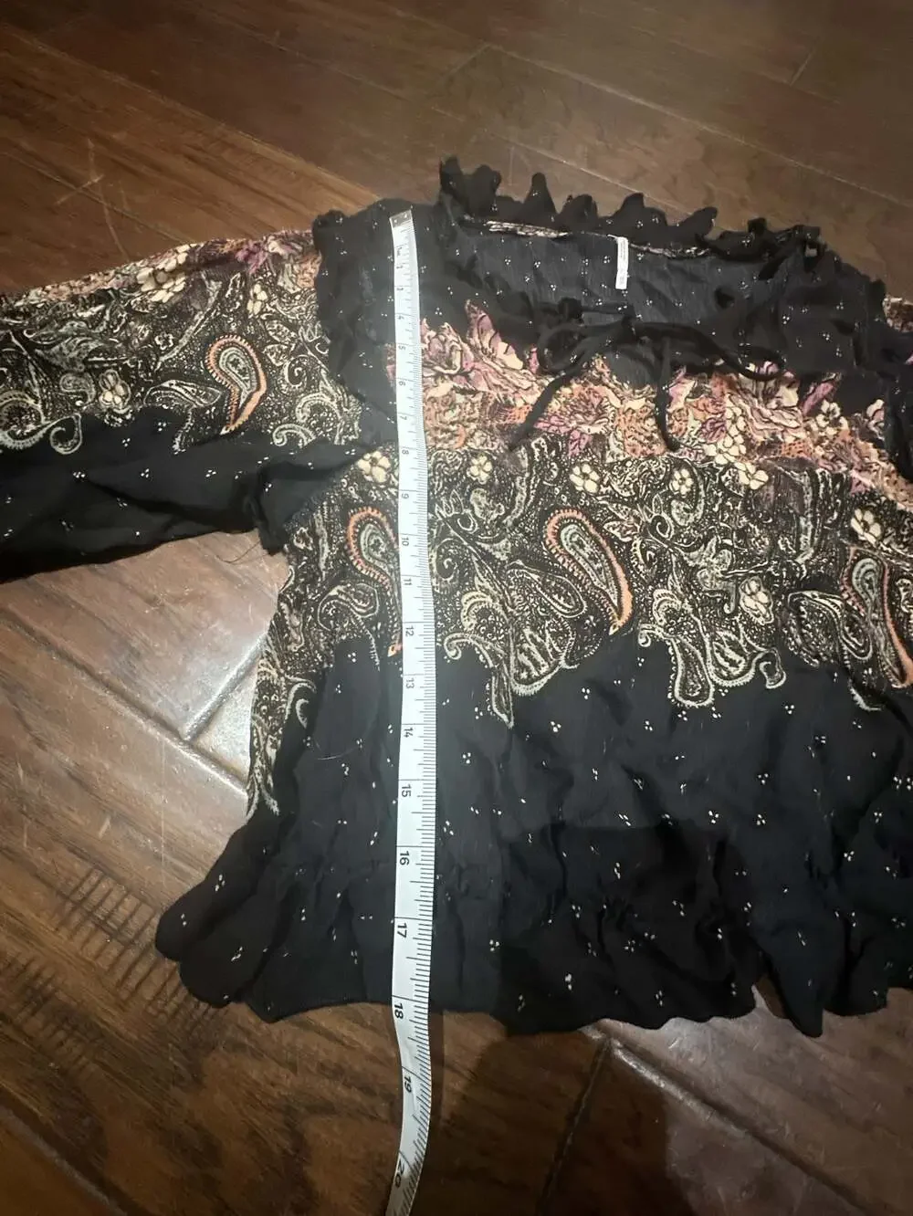 Free People Boho Paisley Print Long Sleeve Ruffle Blouse